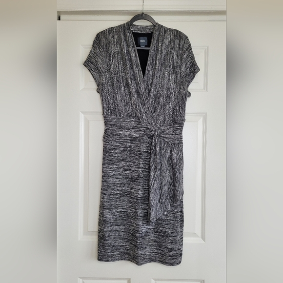 ANTHRO Maeve Black Spacedye Knit Faux Wrap Dress - Size Lg - Picture 1 of 7